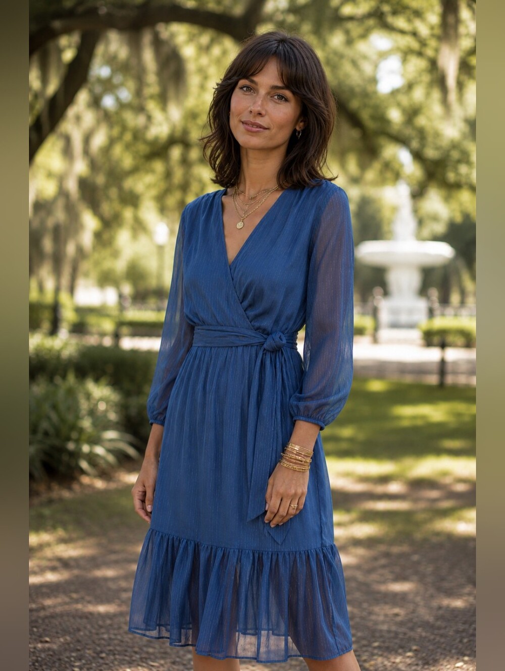 NWT J. Crew Blue Chiffon Faux Wrap Midi Dress W Ruffle Hem & Sheer Long Sleeve